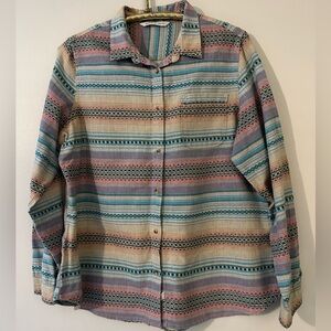 Woolrich Button-Up Shirt Women’s XL Multicolor Geometric Pattern Long Sleeve